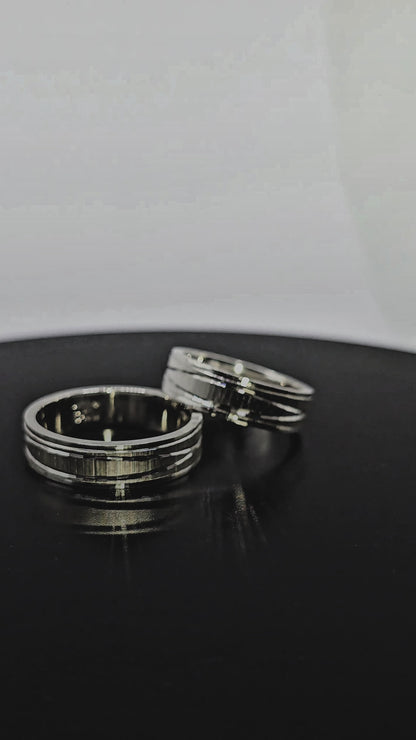 Anillo Compromiso diamantado  geométrico , Efecto Oro Blanco 950 Plata