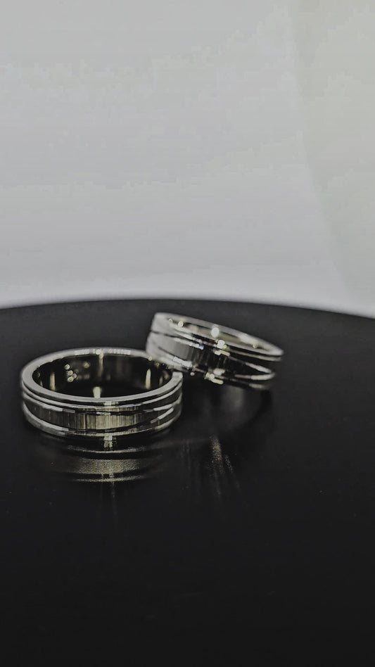 Anillo Compromiso diamantado  geométrico , Efecto Oro Blanco 950 Plata