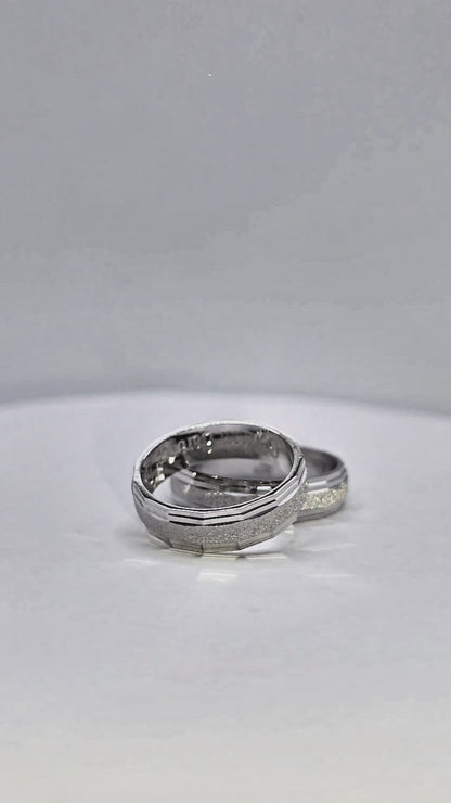 Anillo Compromiso  geométrico , Efecto Oro Blanco 950 Plata