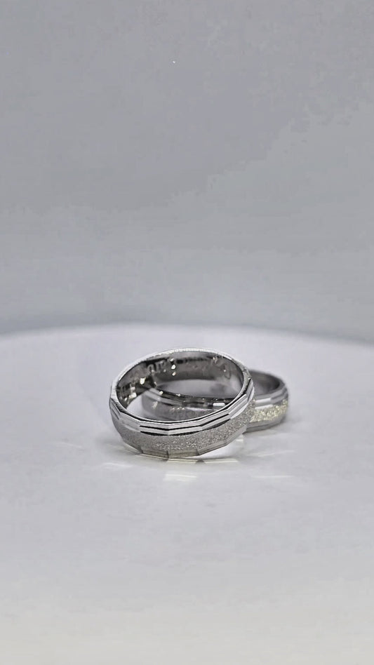 Anillo Compromiso  geométrico , Efecto Oro Blanco 950 Plata