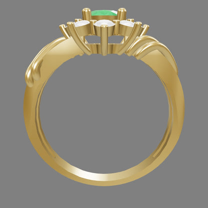 Anillo Marquesa Esmeralda y Diamantes en Oro Amarillo 18 k
