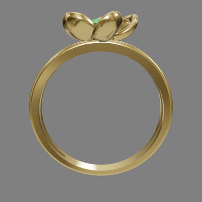 Anillo Solitario con Esmeralda diseño flor en Oro 18k