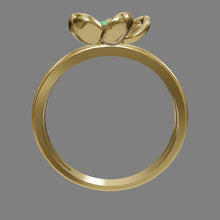 Cargar modelo 3D en el visor de la galería, Anillo Solitario con Esmeralda diseño flor en Oro 18k

