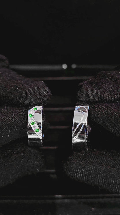 Argollas De Matrimonio Corazón Plata Esmeraldas Y Circones