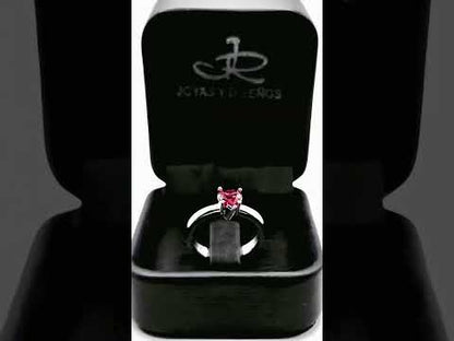Anillo Compromiso: Plata Ley 950 Y Zircon Rojo De Corazón