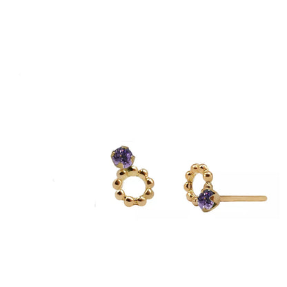 Aretes en oro amarillo 18k con amatista – Renue Joyería Bogotá