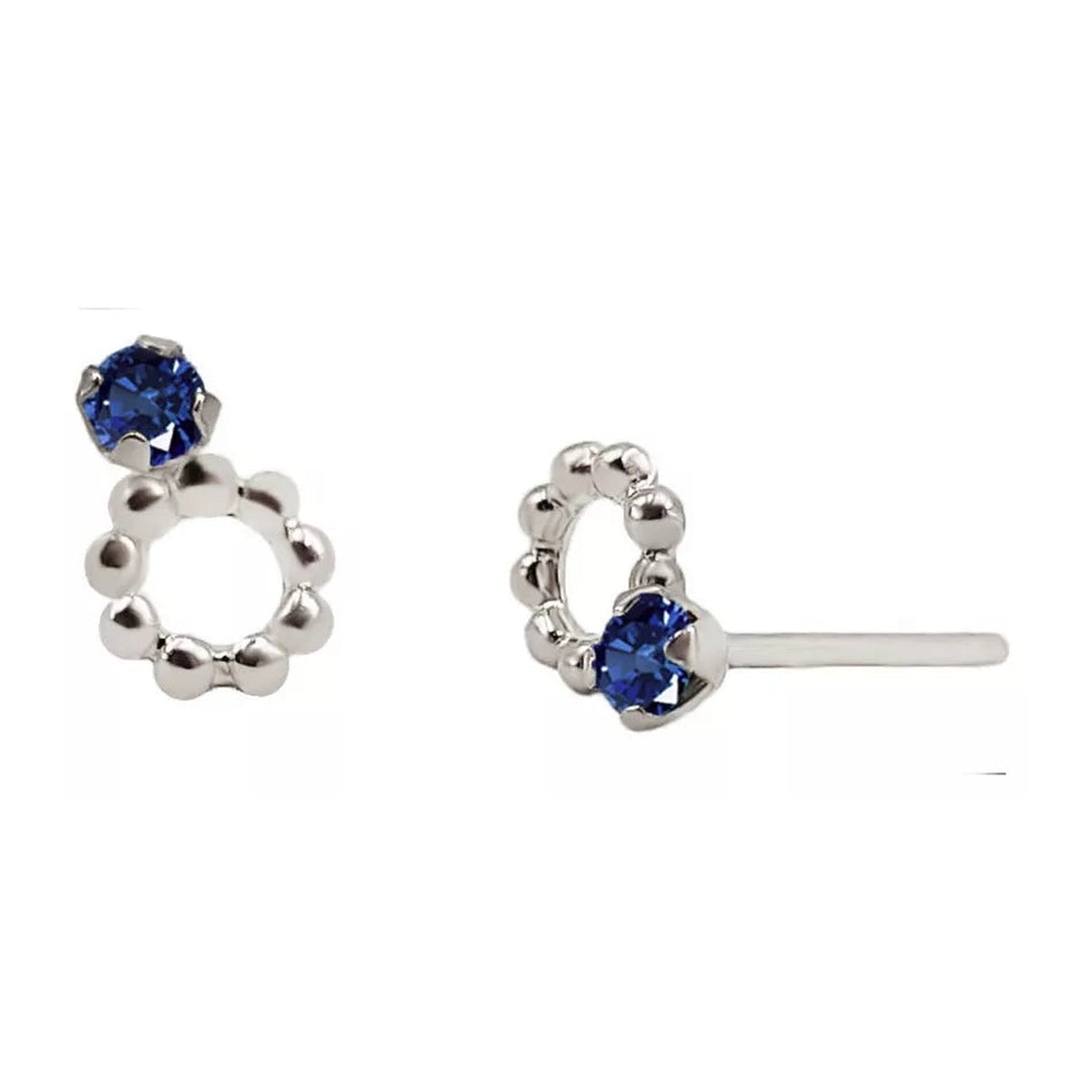 Aretes en oro blanco 18k con zafiro – Renue Joyería Bogotá