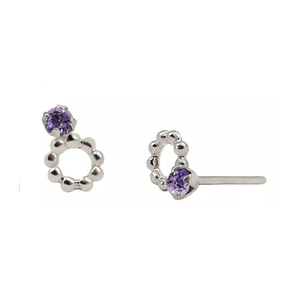 Aretes en oro blanco 18k con amatista – Renue Joyería Bogotá