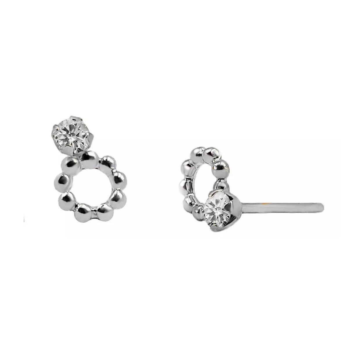 Aretes en oro blanco 18k con circón – Renue Joyería Bogotá