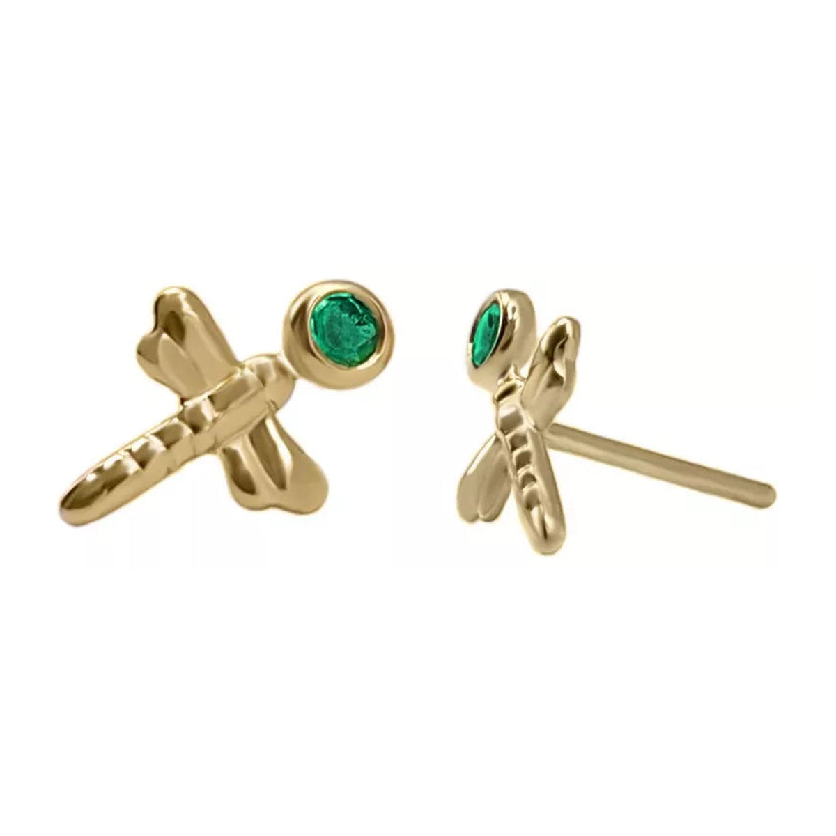 Topos de libélula en oro amarillo 18k con esmeralda – Renue Joyería Bogotá