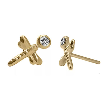 Topos de libélula en oro amarillo 18k con circón – Renue Joyería Bogotá
