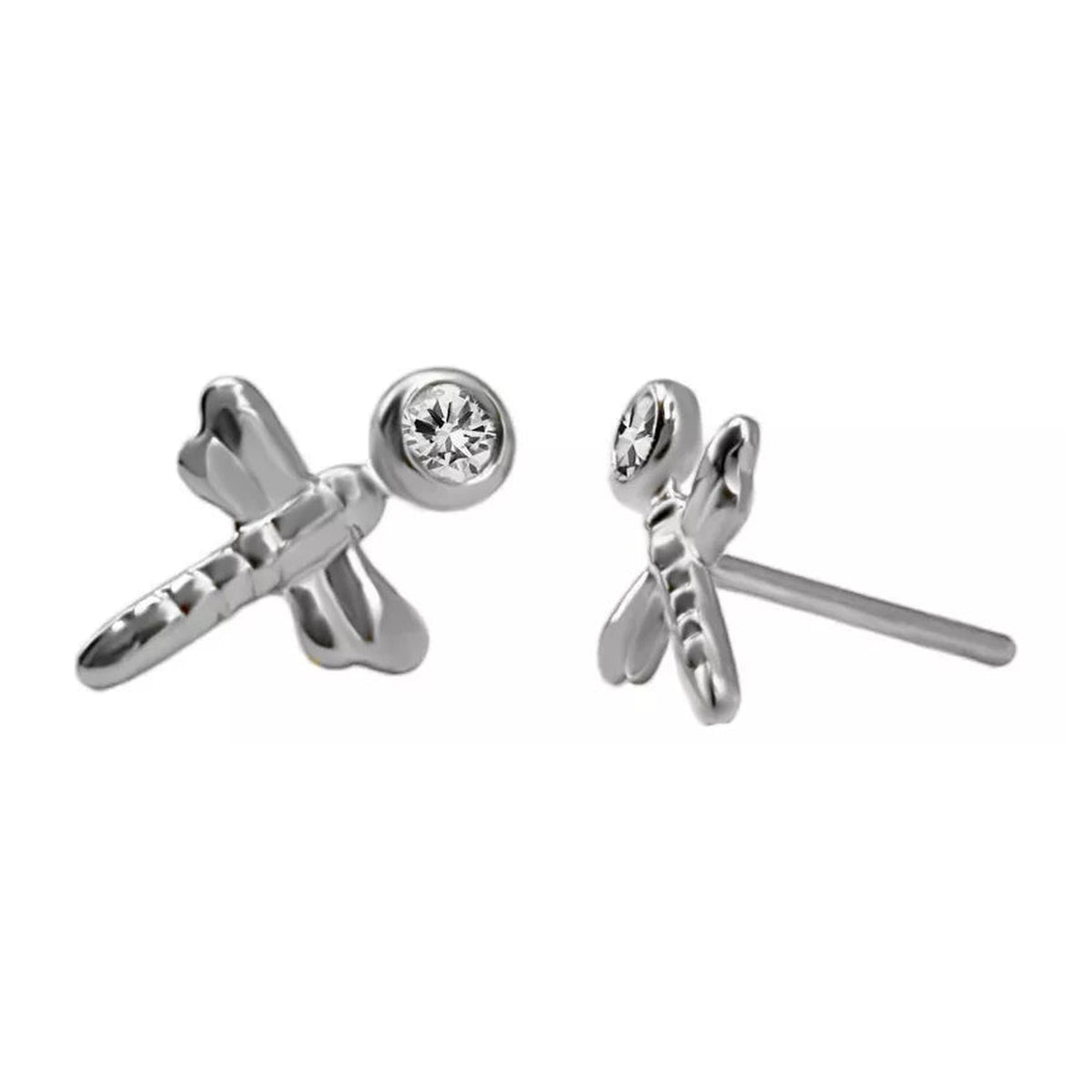 Topos de libélula en oro blanco 18k con circón – Renue Joyería Bogotá