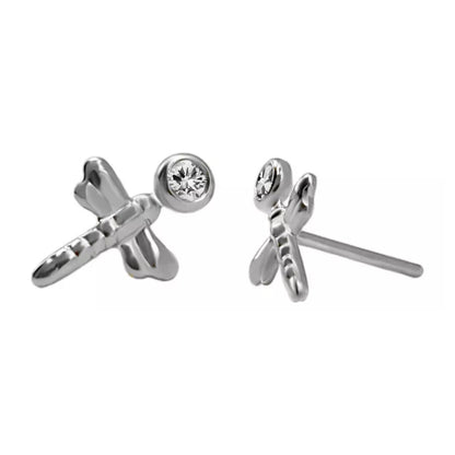 Topos de libélula en oro blanco 18k con circón – Renue Joyería Bogotá