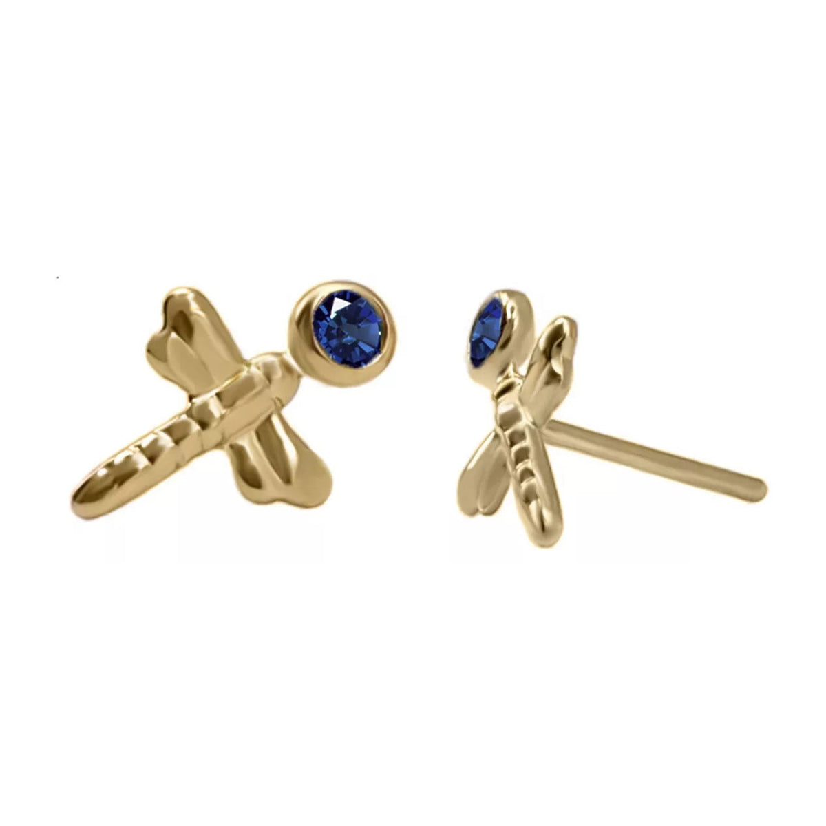 Topos de libélula en oro amarillo 18k, vista de detalle – Renue Joyería Bogotá