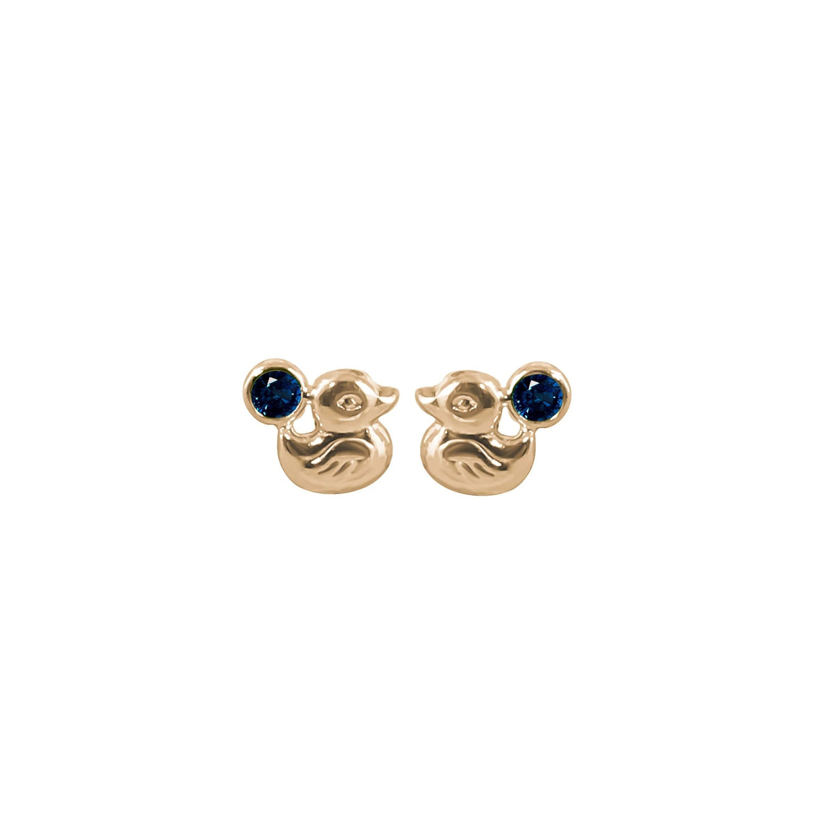 Topos de patos en oro amarillo 18k con zafiro – Renue Joyería Bogotá
