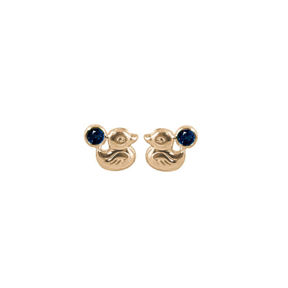 Topos de patos en oro amarillo 18k con zafiro – Renue Joyería Bogotá