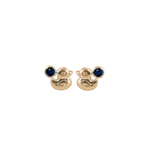 Topos de patos en oro amarillo 18k con zafiro – Renue Joyería Bogotá