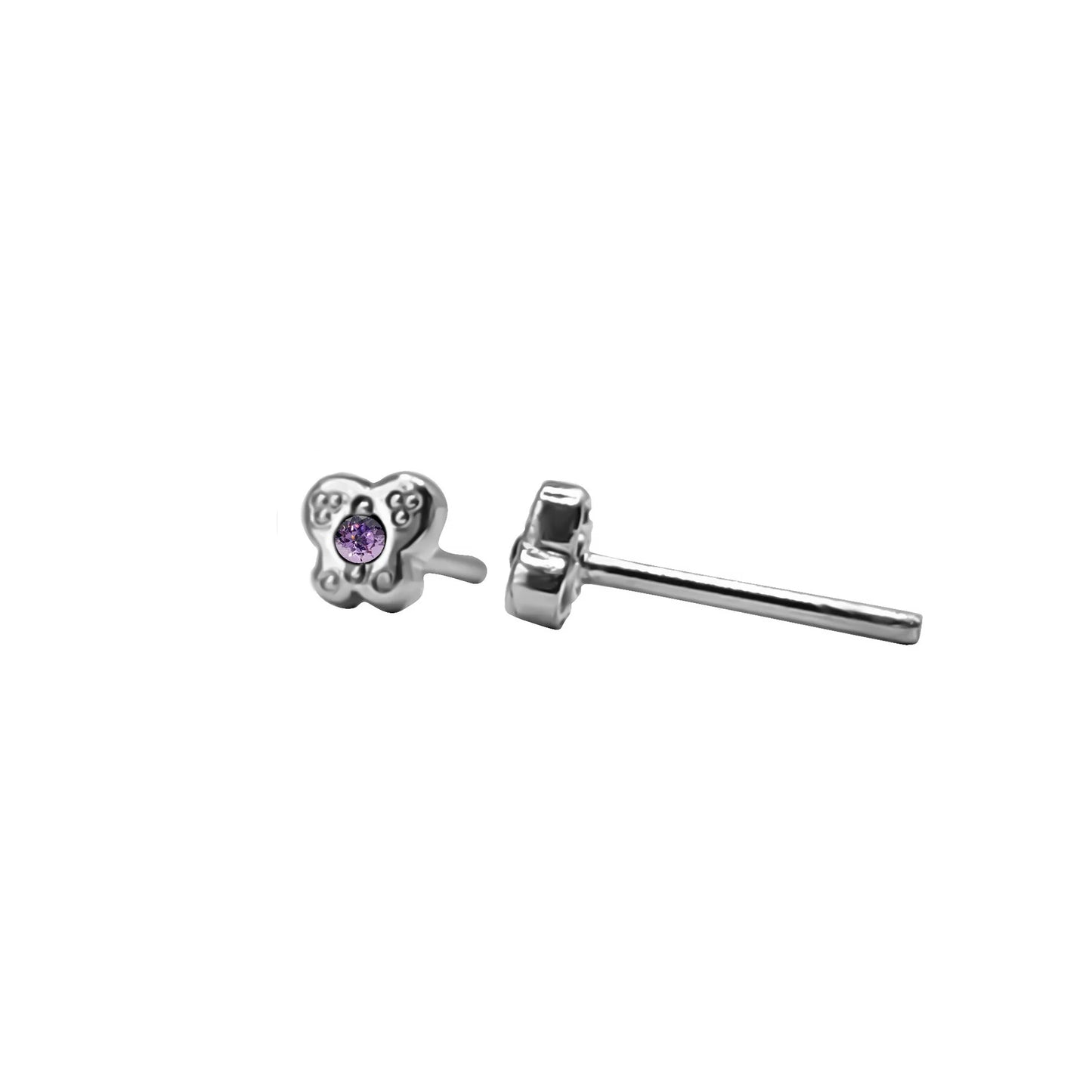 Topos De Mariposa En Oro Blanco  18k, Con gema