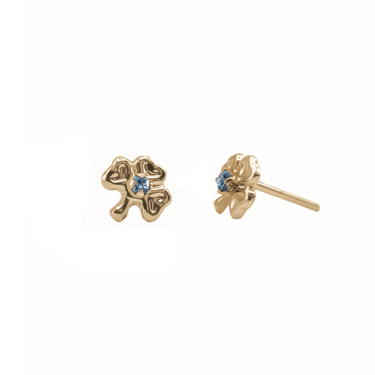 Topos de trébol en oro amarillo 18k con circón – Renue Joyería Bogotá