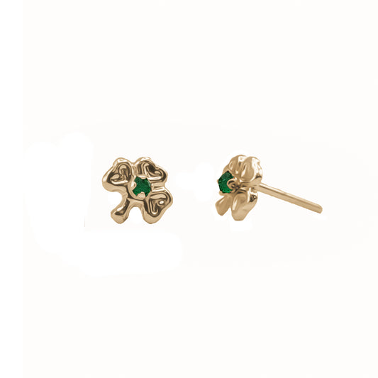 Topos De Trébol En Oro Amarillo 18k, Con gema