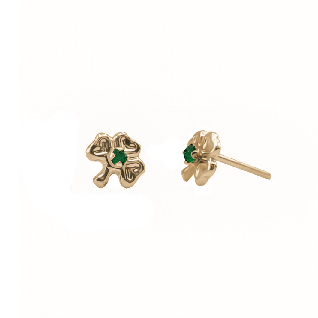 Topos De Trébol En Oro Amarillo 18k, Con gema