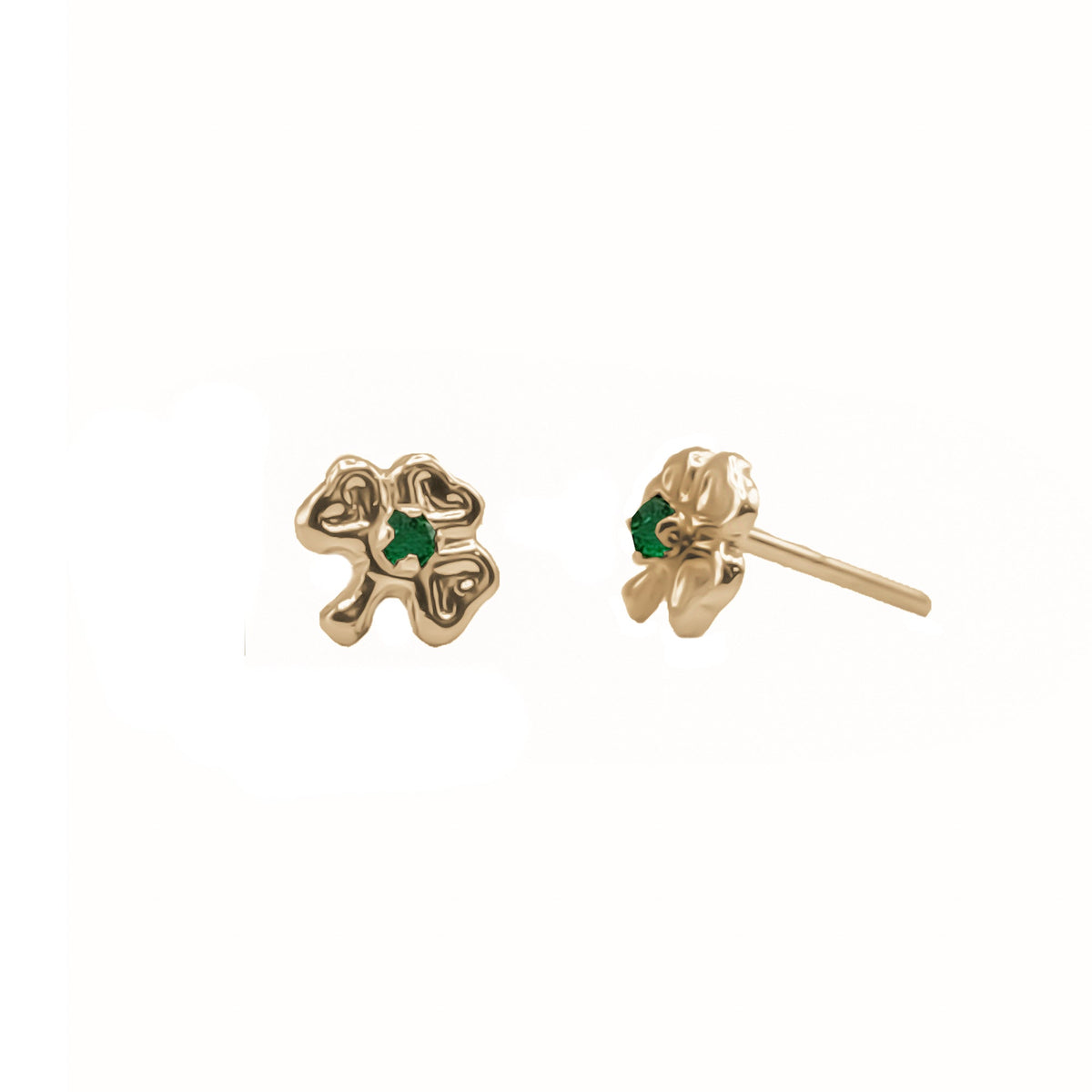 Topos de trébol en oro amarillo 18k con esmeralda – Renue Joyería Bogotá