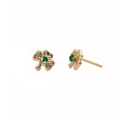 Topos de trébol en oro amarillo 18k con esmeralda – Renue Joyería Bogotá