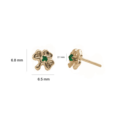 Topos De Trébol En Oro Amarillo 18k, Con gema