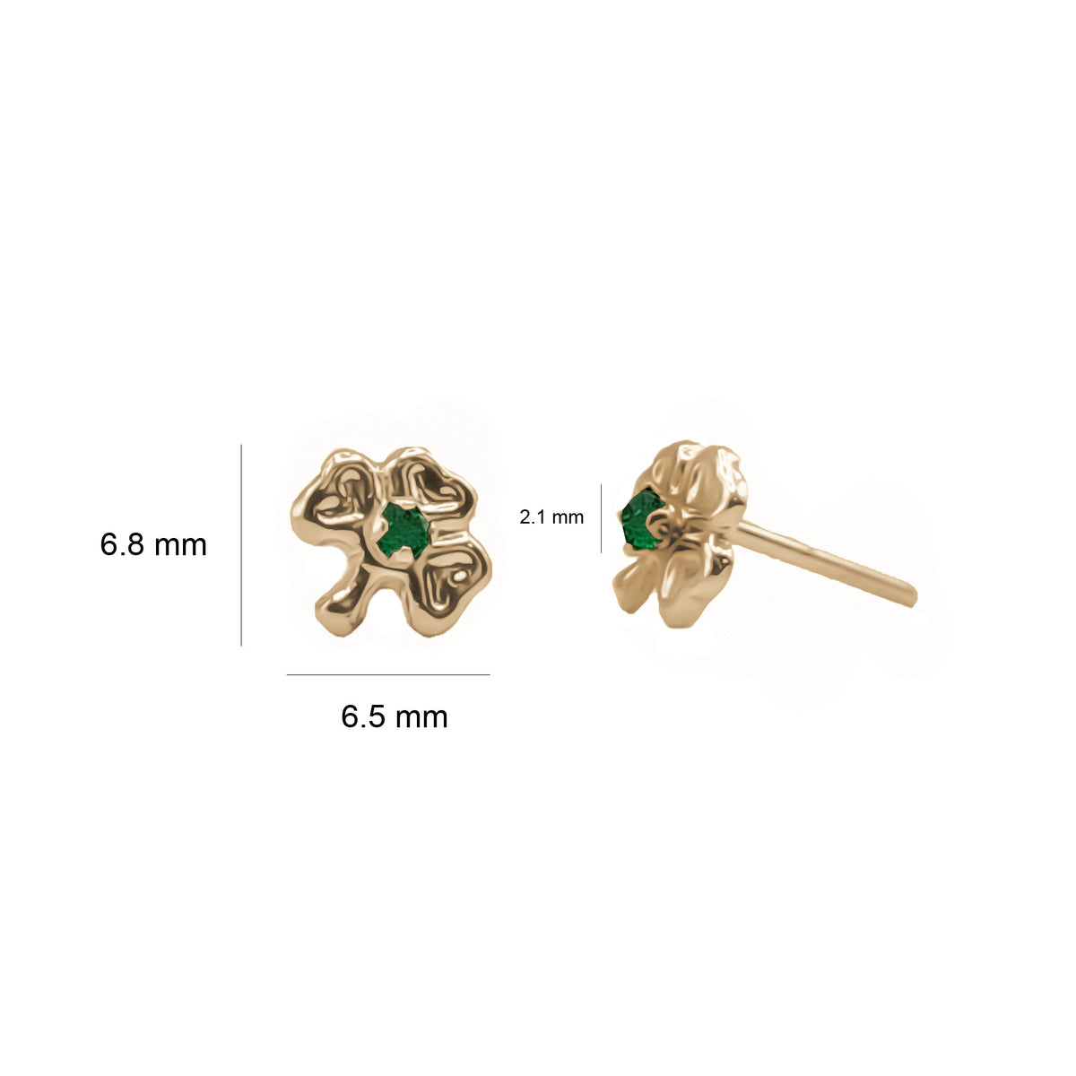 Topos de trébol en oro amarillo 18k, medidas aproximadas – Renue Joyería Bogotá