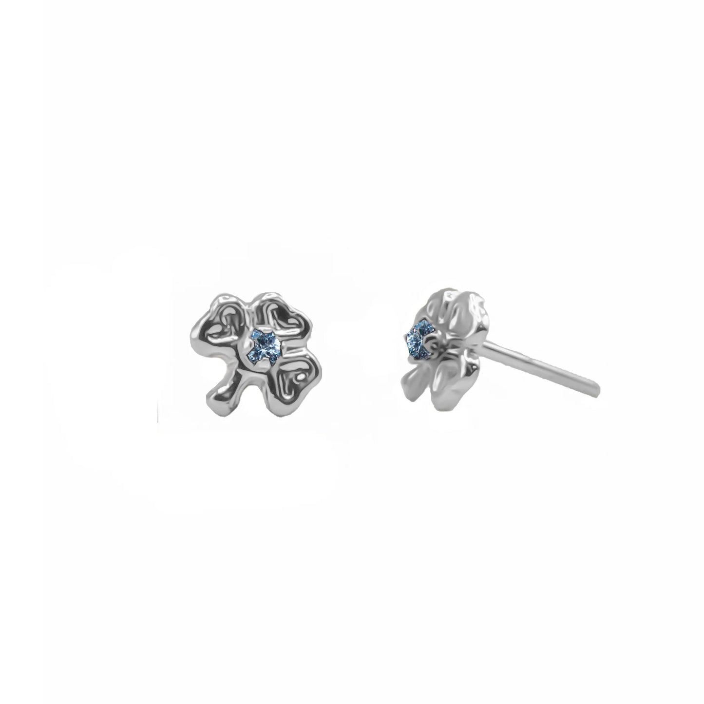 Topos De Trébol En Oro blanco 18k, Con Gema