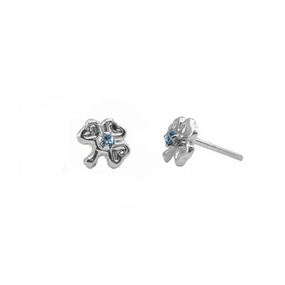 Topos De Trébol En Oro blanco 18k, Con Gema