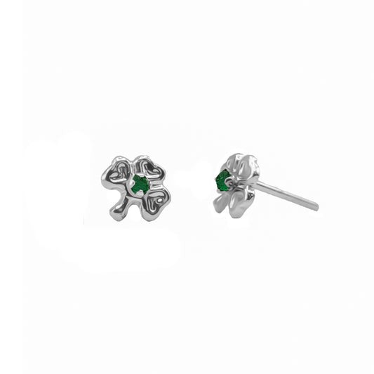 Topos De Trébol En Oro blanco 18k, Con Gema