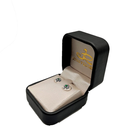Topos De Trébol En Oro blanco 18k, Con Gema
