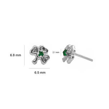 Topos De Trébol En Oro blanco 18k, Con Gema